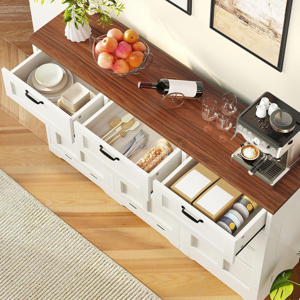 DWVO 58.3" Rustic Kitchen Island Storage Cabinet | Tilt Out Trash Can Ca...