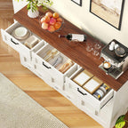 DWVO 58.3" Rustic Kitchen Island Storage Cabinet | Tilt Out Trash Can Cabinet, Farmhouse Kitchen Island with 3 Drawers, 2 Tilt-Out Doors for 10 Gallon Bins, Adjustable Shelf