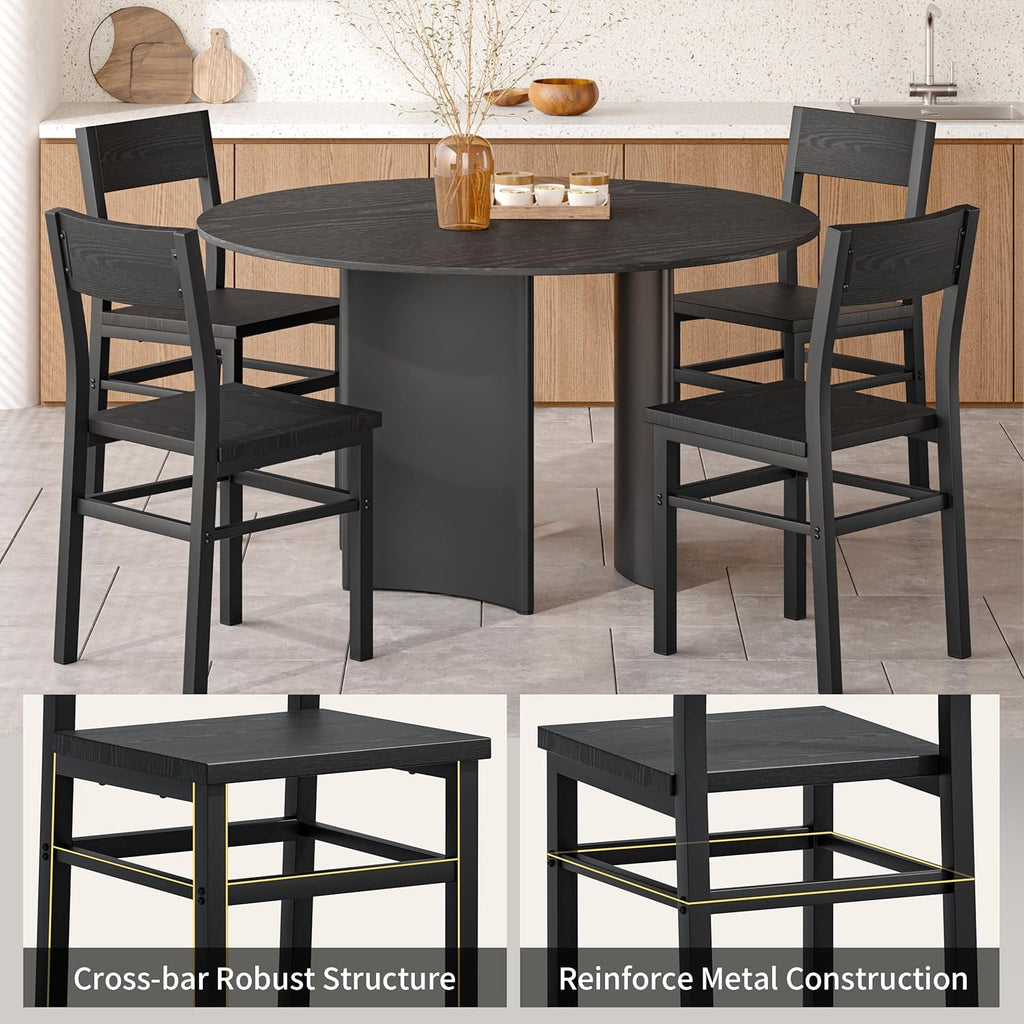 MECHYIN Dining Chairs Set of 4, Rustic Wood Dining Room Chairs with Thickened and Strengthened Metal Steel Frame & Slat Back, Modern Farmhouse Chair for Kitchen, Dining Room (4, Dark Black)