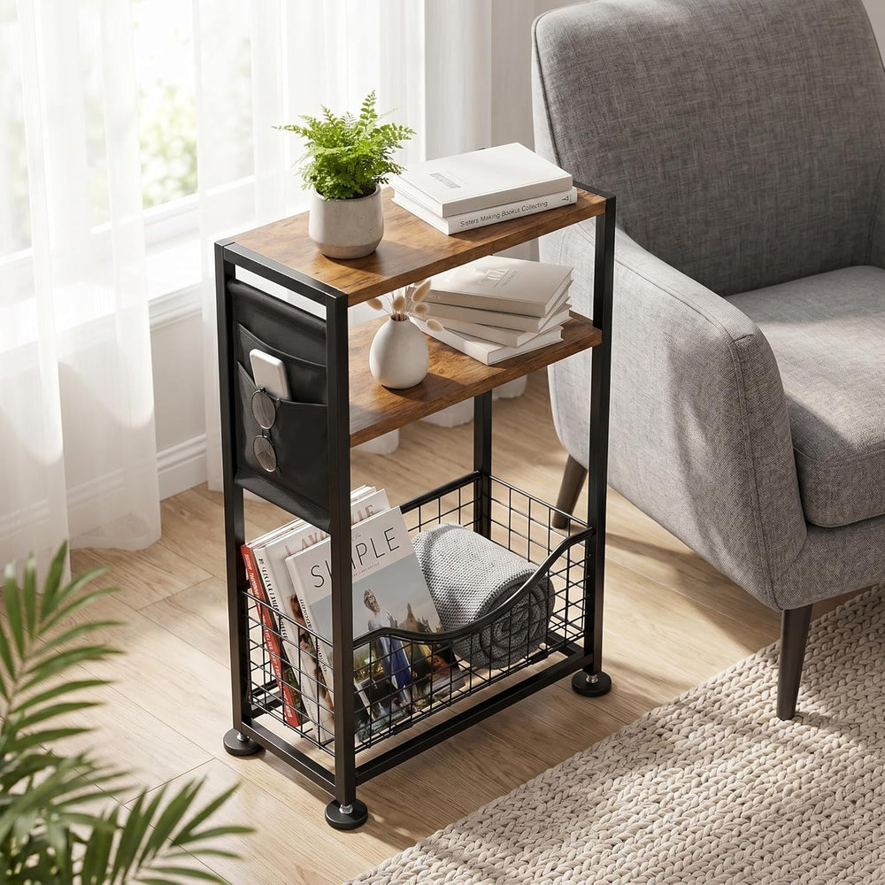 Skinny Side Table with Storage, 3 Tier Slim Side Tables for Small Spaces, Ski...