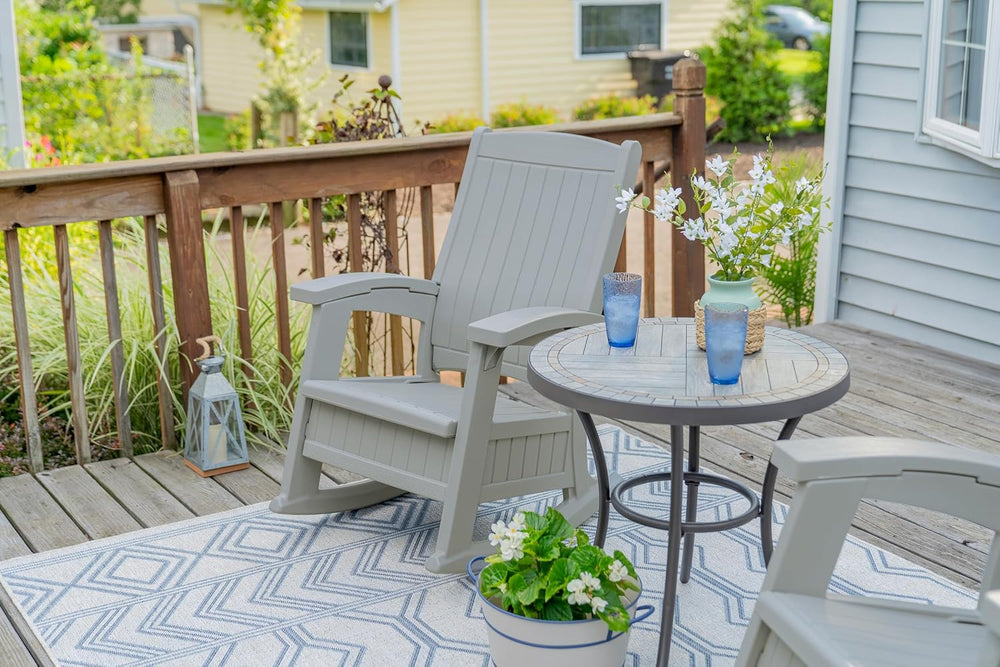 Suncast Outdoor Patio Rocking Chair with Under-Seat Storage, Stylish Faux Woo...