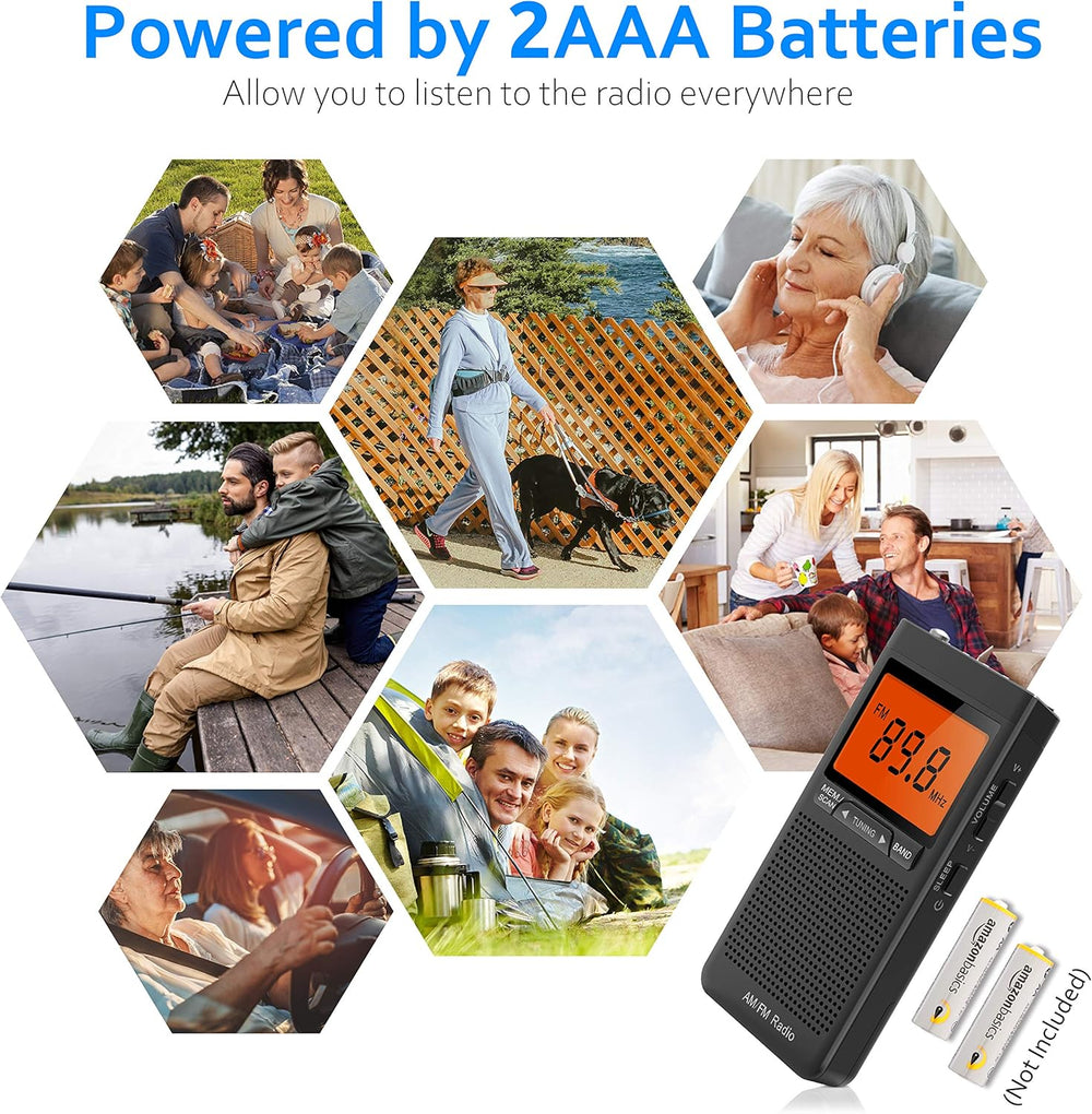 AM FM Portable Radio Battery Operated by 2 AAA Batteries