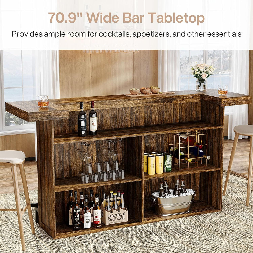 Tribesigns 4-Tier Bar Table, 70.9-Inch Large Home Bar Unit, Brown | with Stor...