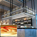 31.4IN Acrylic Ceiling Wine Glass Rack with Transparent Shelves, Hanging Wine Rack with Glass Holder and LED lights, 2 Layer Ceiling Bottle Holder Shelf for Bar Kitchen Decorate (31.4in/80cm)