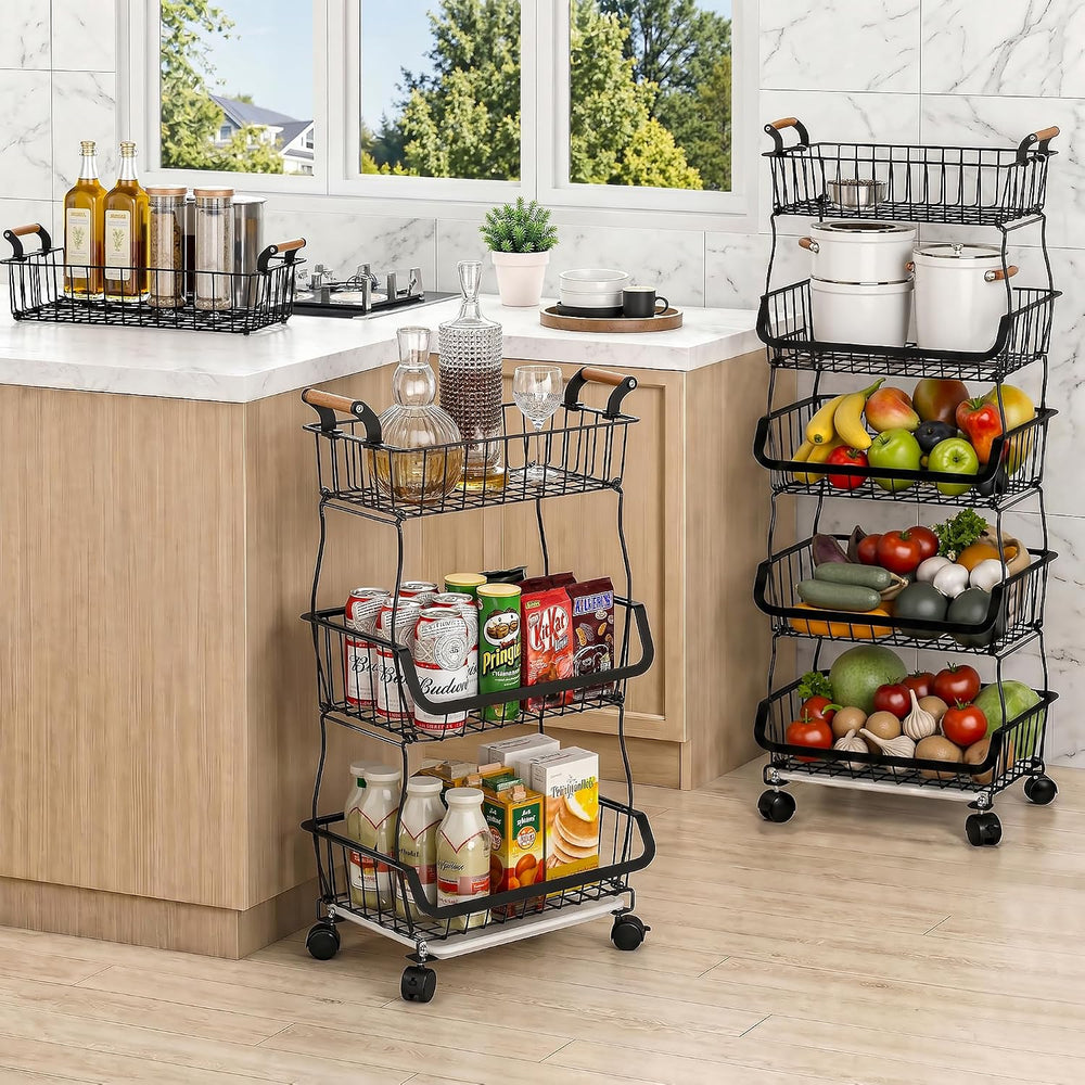 VECELO 5-Tier Fruit Basket with Wheels, Fruit and Vegetable Storage Cart for ...