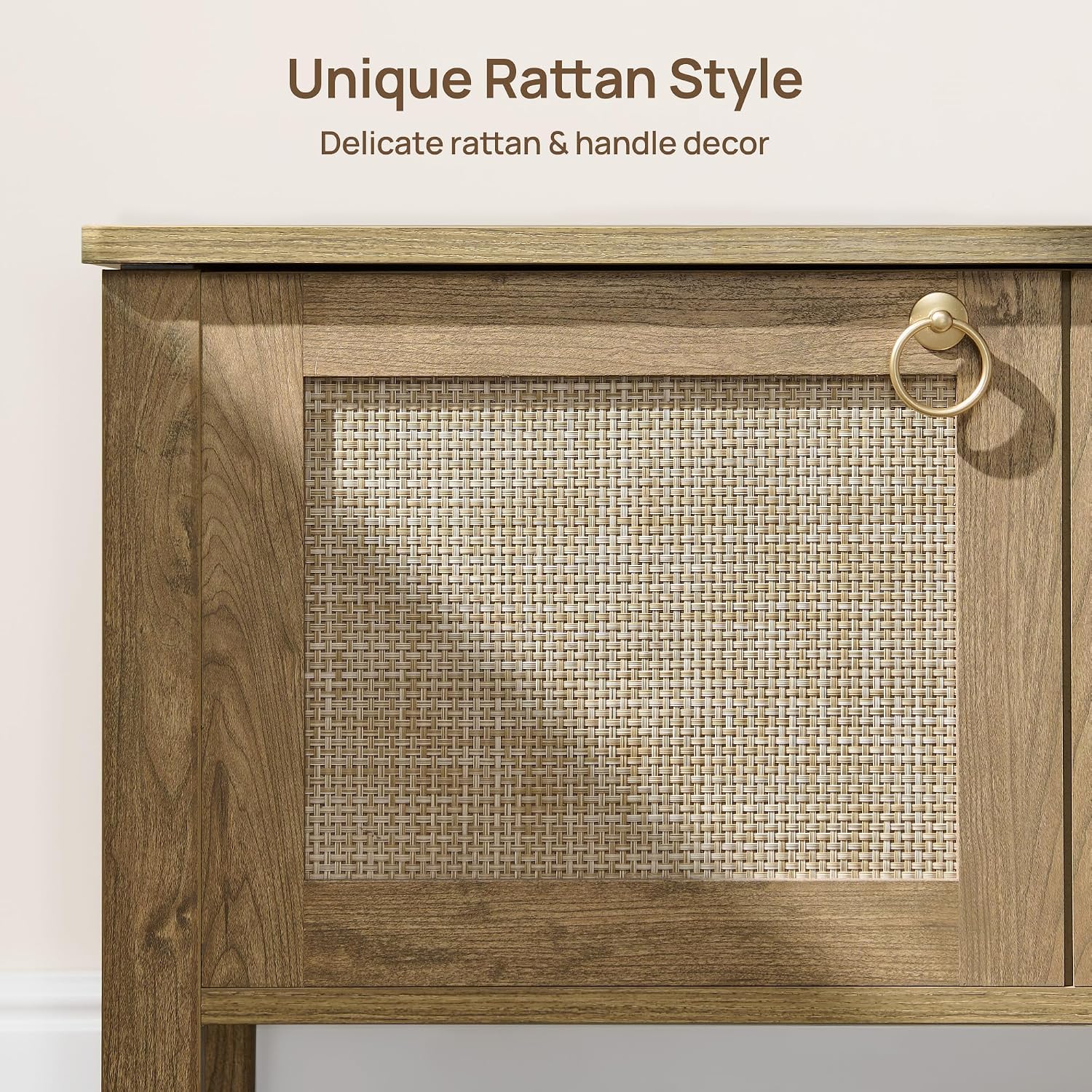 SICOTAS Rattan Storage Bench Boho Storage Chest with 2 Safety Hinges | Wood Storage Truck Box for Bedroom, Living Room, Entryway, Supports 220 lb