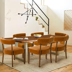 Modern Dining Chairs Set of 4, Faux Leather Upholstered Kitchen & Dining Room Chairs, Mid Century Modern Wooden Dining Chairs Oversized Sturdy Rounded Chairs Curved Back, Brown