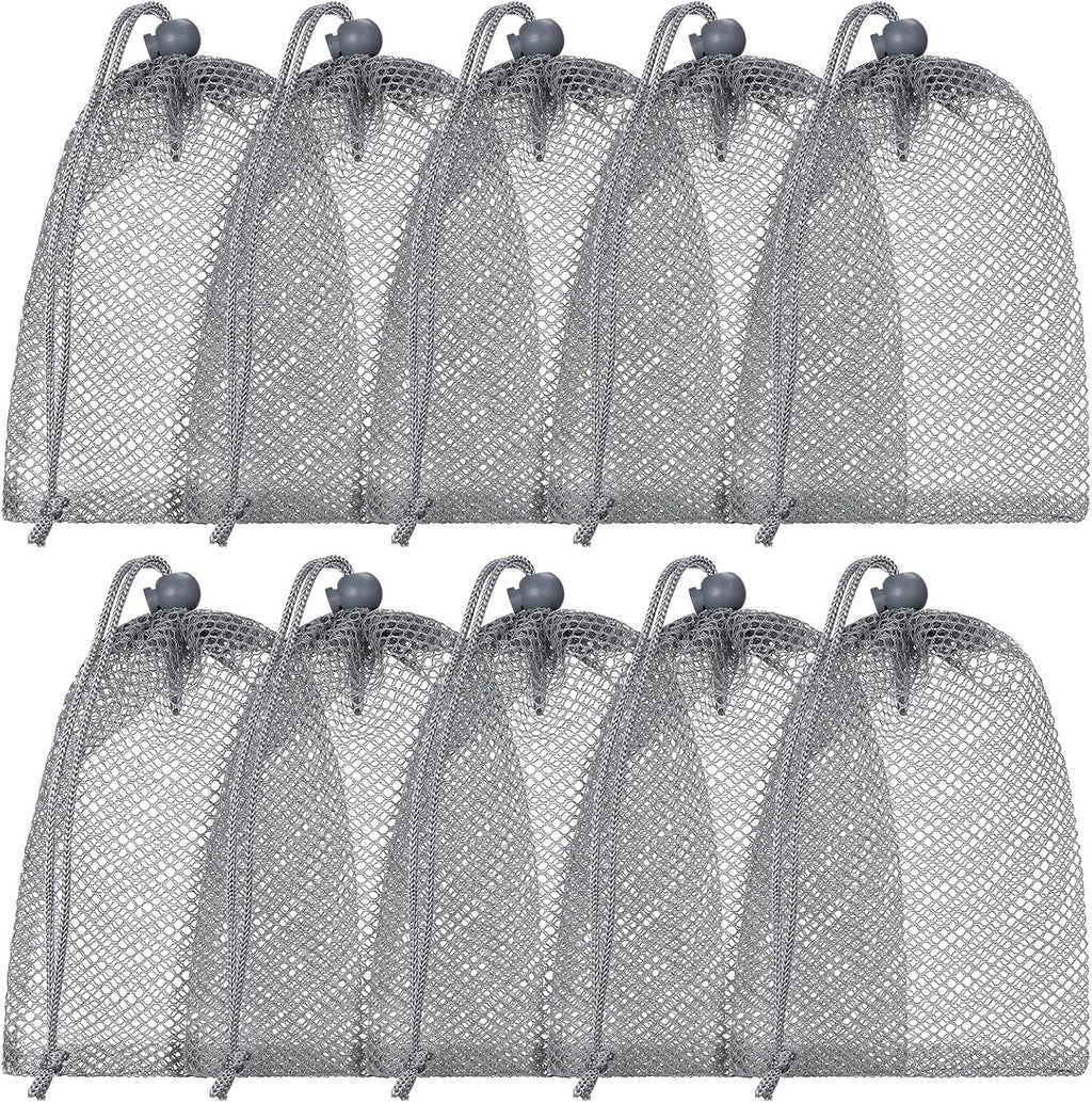 TecUnite 10 Pcs Mesh Bags Drawstring Laundry Bags Large Nylon Mesh Gift Dishwasher Bag with Sliding Drawstring for Kitchen Jewelry Gifts Wedding Favor Home(5.5 x 7.5 Inch,Gray)