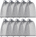 TecUnite 10 Pcs Mesh Bags Drawstring Laundry Bags Large Nylon Mesh Gift Dishwasher Bag with Sliding Drawstring for Kitchen Jewelry Gifts Wedding Favor Home(5.5 x 7.5 Inch,Gray)