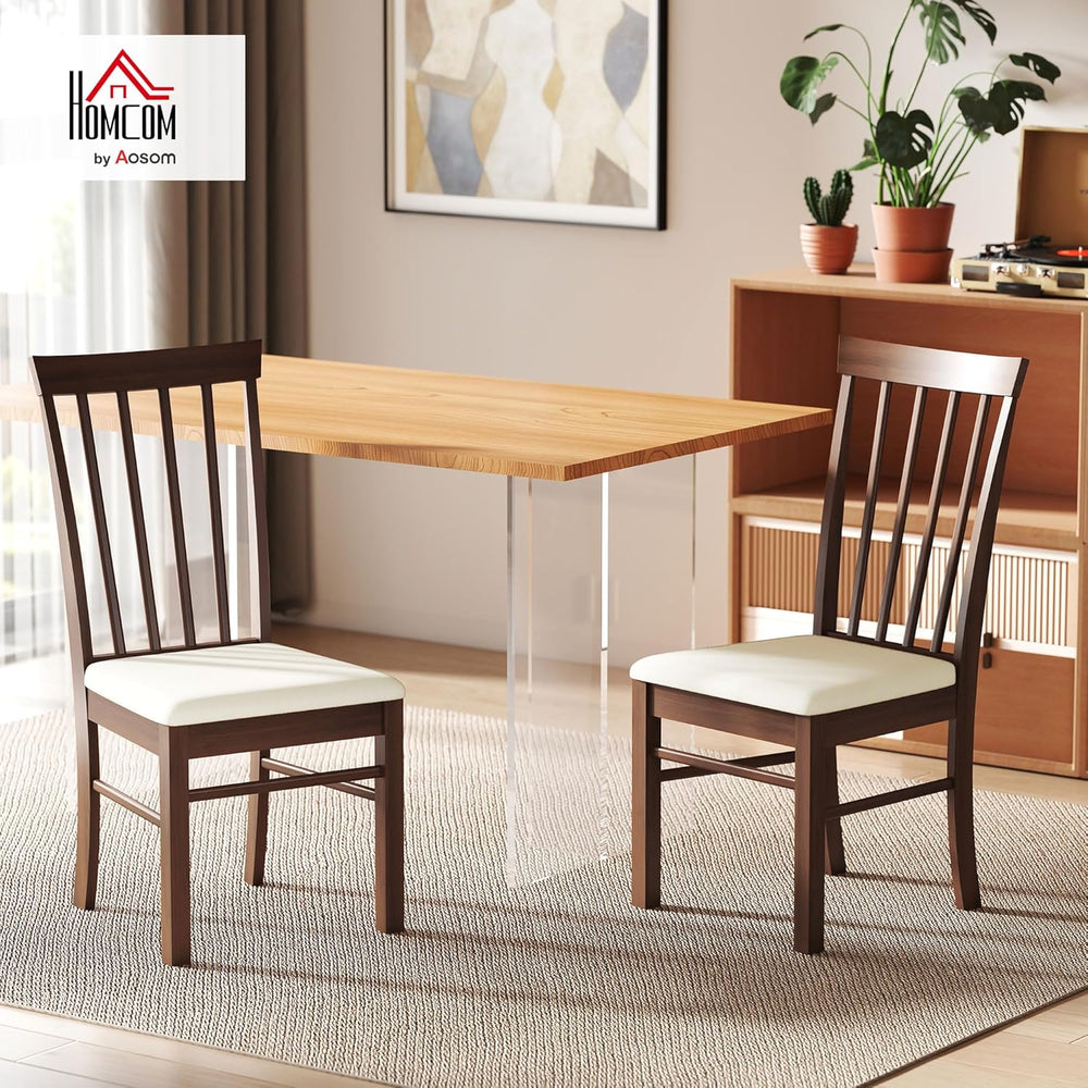 HOMCOM Wooden Dining Chairs Set, Farmhouse Upholstered Kitchen Chairs with Ru...