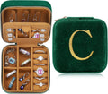 Parima Back to school Plush Velvet Jewelry Box - Personalized Monogram Travel Jewelry Case Organizer Jewelry Boxes for Women Birthday Mom Friends Teen Girls Teenage Gifts Idea - Letter C, Green