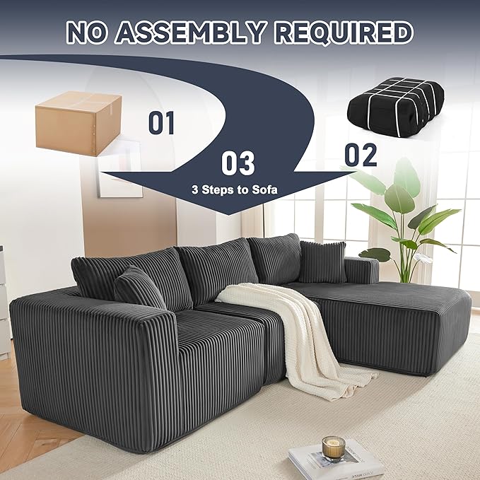 97" Modular Sectional Sofa, L-Shaped Boneless Couch with Deep Seat, Cozy Cloud Couch Sectional with Convertible Ottoman, Modern Sectional Couches for Living Room（ Grey）