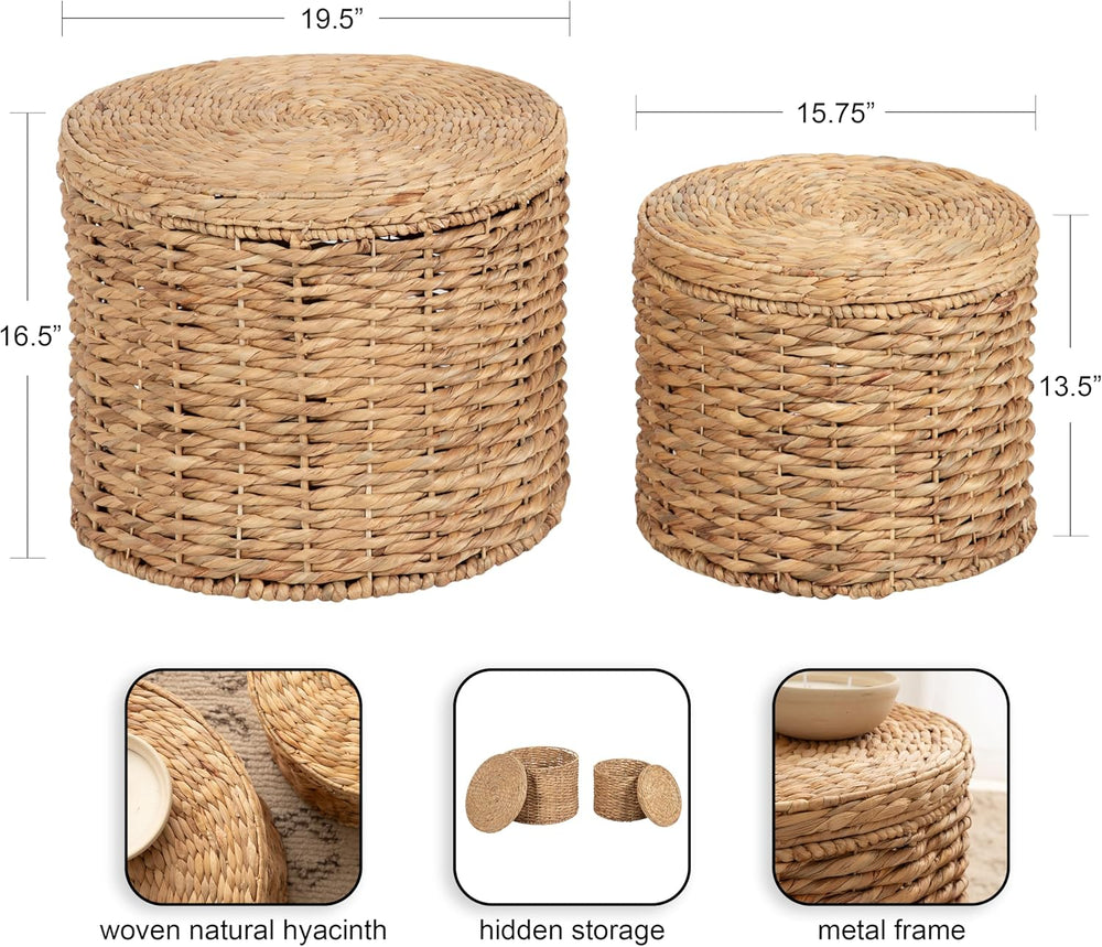 Kate and Laurel Halm Modern Woven Rattan Round Storage Side Tables, Set of 2,...