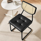 Yaheetech Rattan Dining Chairs Set of 2 Mid Century Modern Dining Room Chairs with Chrome Legs and Rattan Back for Home Kitchen, Faux Leather, Black