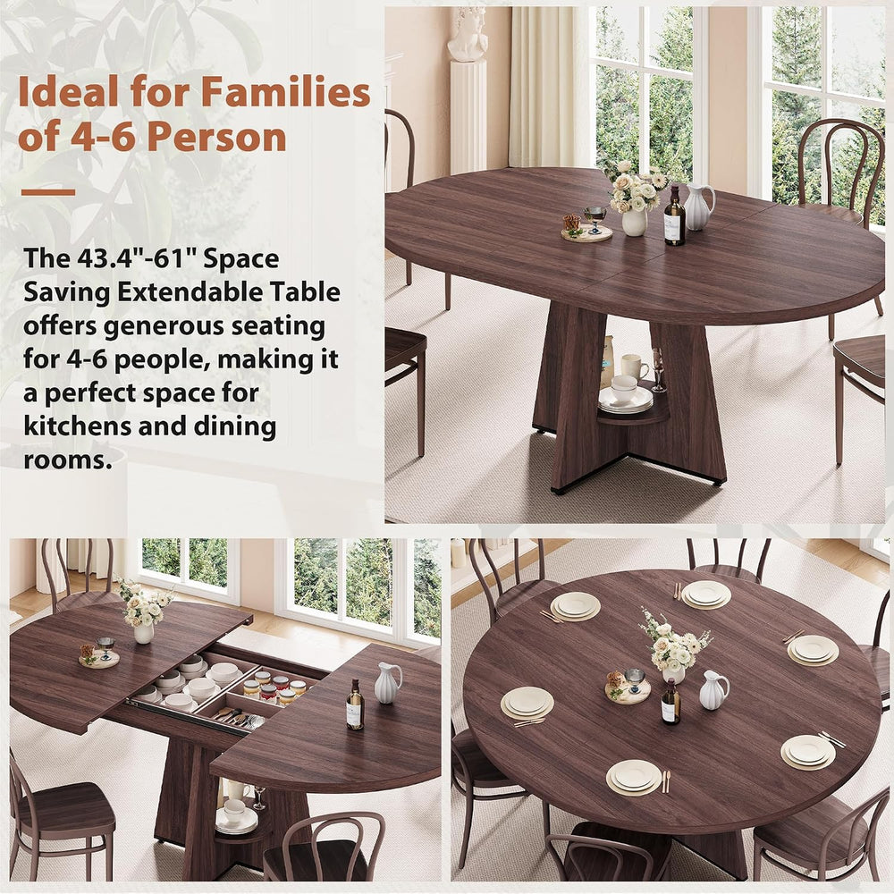 Extendable Dining Table, Round Kitchen Dining Room Dinner Table with for 4 6 ...