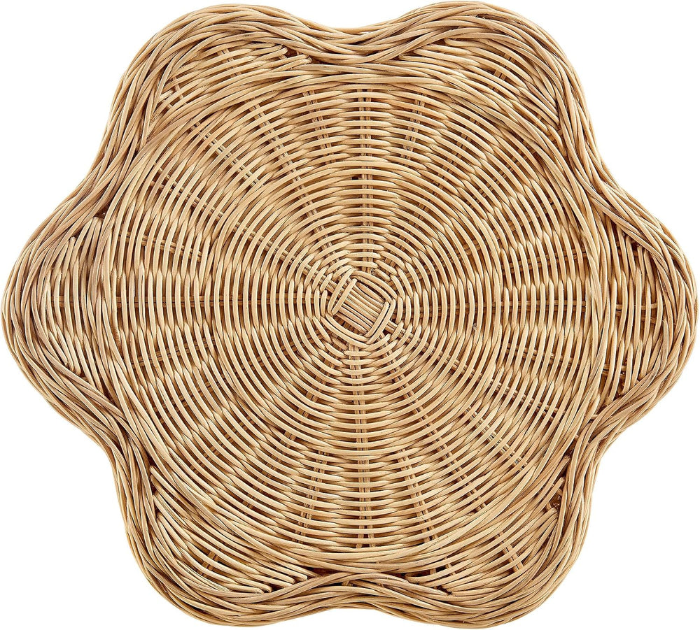 Modway Erika Scalloped Natural Rattan Side Table in Natural – 16 Inch Small R...