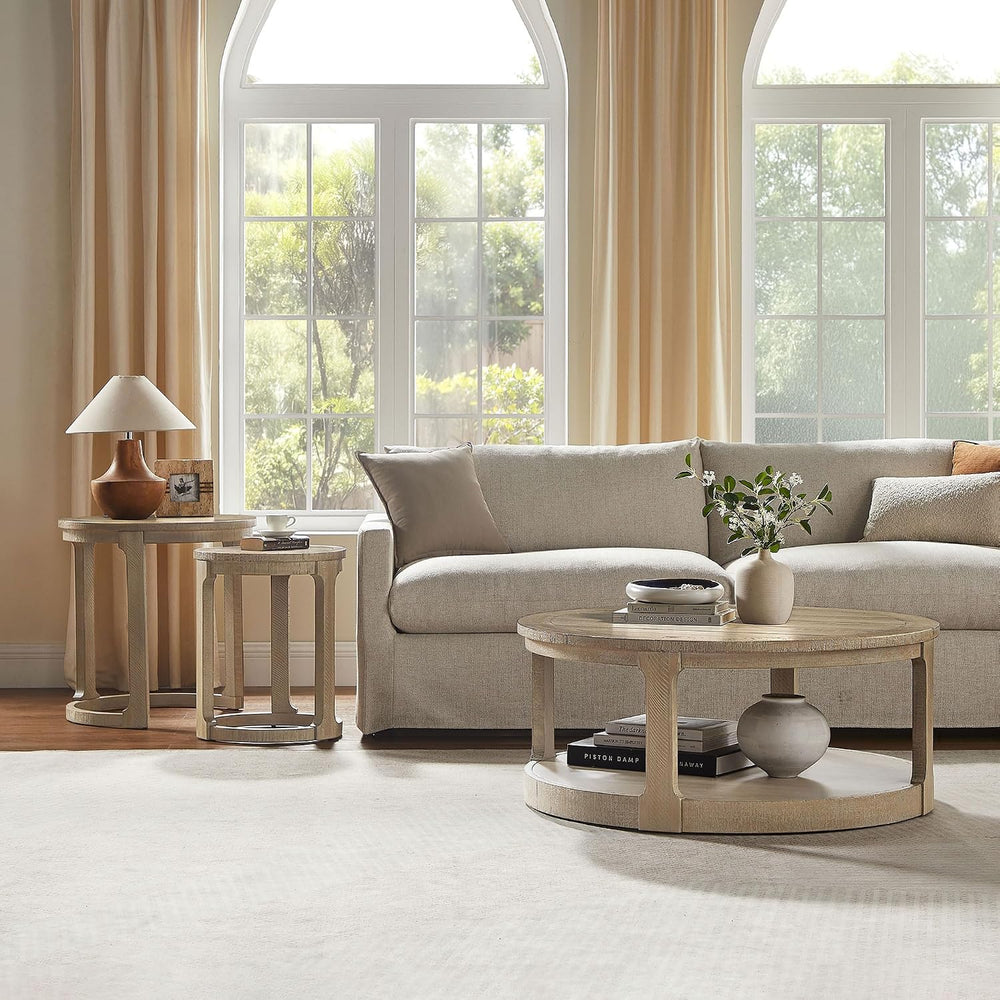 WILLIAMSPACE 24" Round Nesting Coffee Table Set of 2, Solid Wood Coffee ...