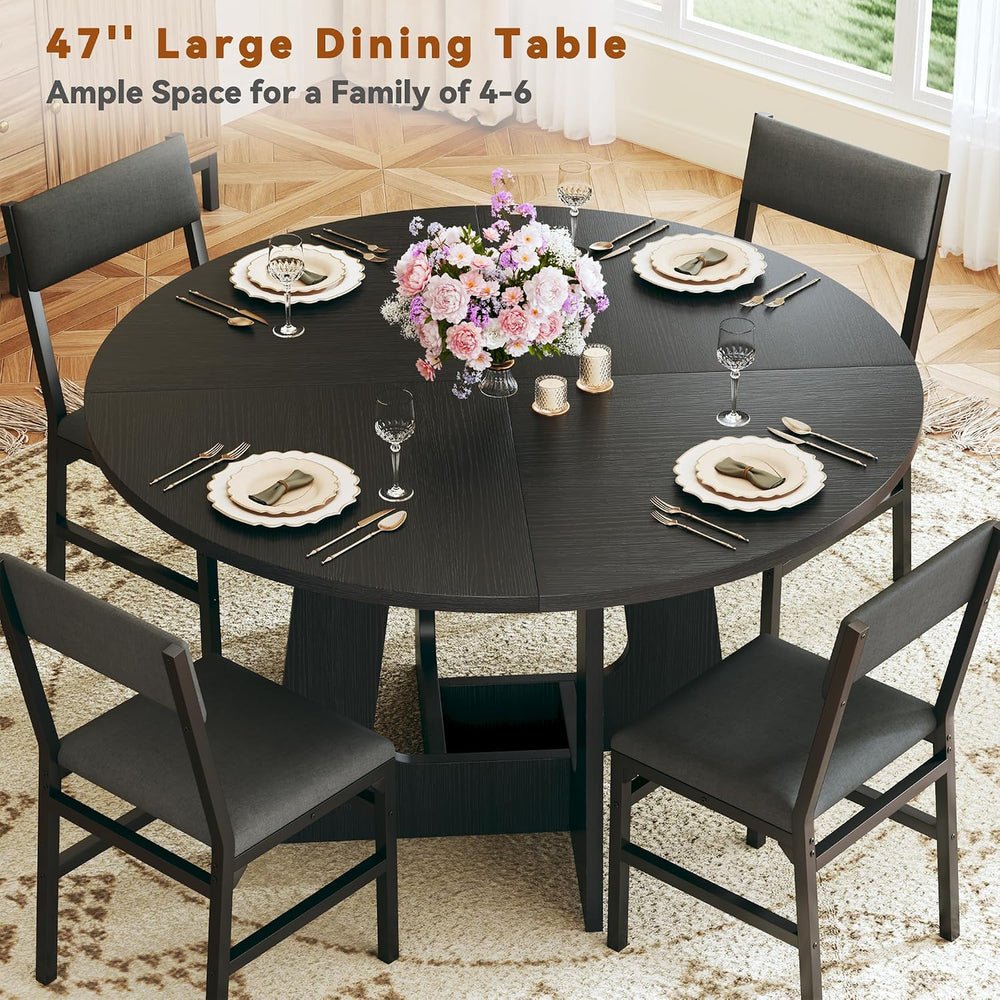 HUAHUU Round Dining Table Set for 4, 5-Piece Kitchen Table and Chairs for 4, ...