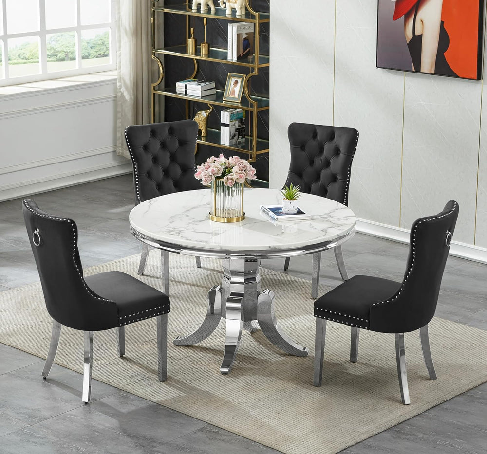 45 inch White Marble Round Dining Table for 4 to 6, Modern Round Dining Table...