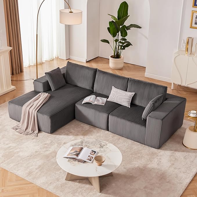 108” Modular Sectional Sofa, Cloud Sectional Couch with Deep Seat, Modern Modular L-Shape Sofa Couch with Chaise,Upholstered Boneless Couches for Living Room Bedroom (Grey, Left Facing Chaise)