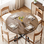 GOODONE 47.2 Inch Round Dining Table, Farmhouse Round Kitchen Table for 4, Circle Dinner Table with Wooden Top and Metal Base for Dining Room, Living Room, Kitchen (Brown)