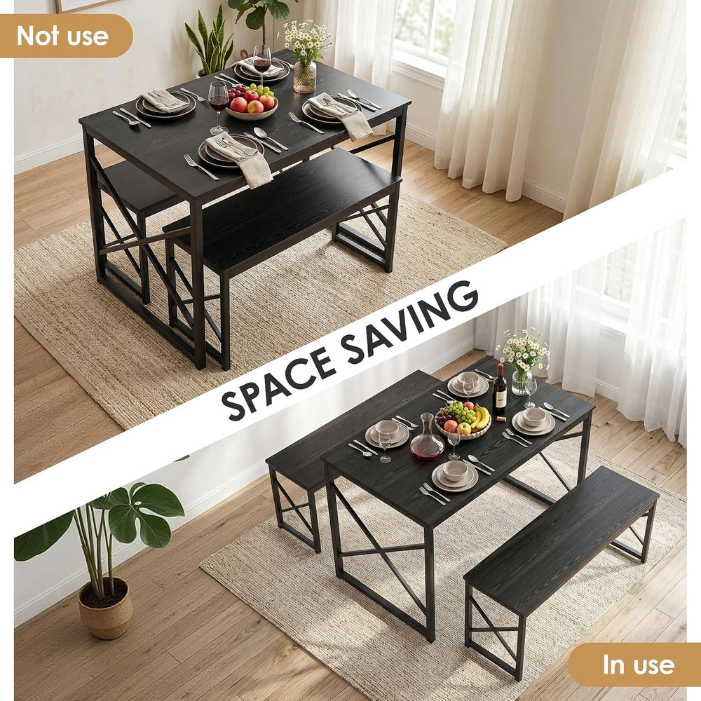 VECELO 43.3" Kitchen Dining Table Set for 4, Heavy-Duty Steel Frame &amp...