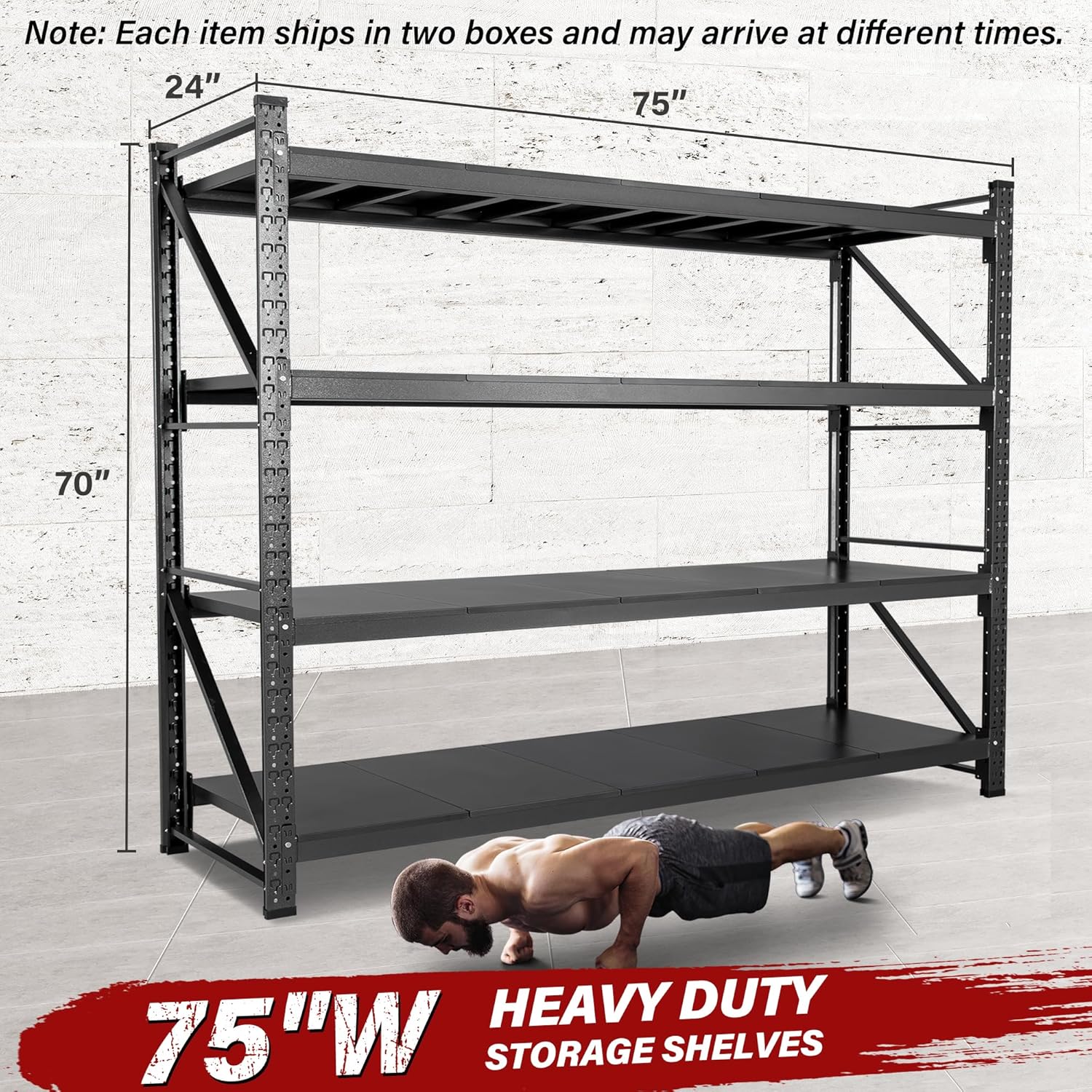 9000LBS Heavy Duty Garage Shelving Units,75" Wide & Deep Storage Shelves,Metal Garage Shelves,Large Storage Rack,Steel Shelf,Industrial Shelving for Shop,Warehouse,Basement,75" W x 24" D x 70" H