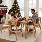 Rattan Dining Chairs Set of 4 White Lambswool Dining Room Chairs Natural Wooden Kitchen Chairs Farmhouse