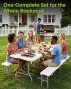 Pureegg Folding Table and Chairs Set - Sturdy 6FT Folding Table with 2 Chairs, No Assembly Required, Portable Camping Table with Carry Handle for Dining, Party, White
