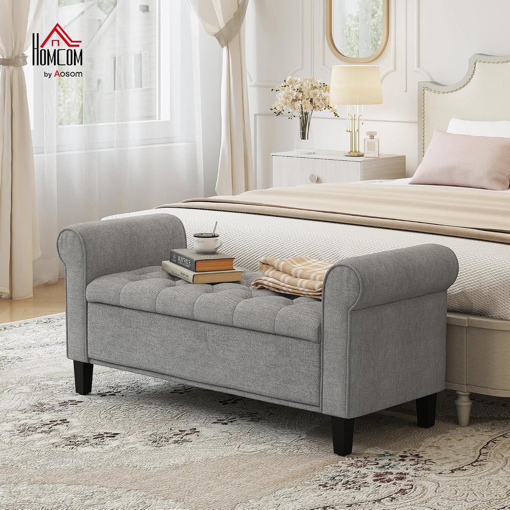 HOMCOM 50" Storage Ottoman Bench Button Tufted End of Bed Bench Gray | U...