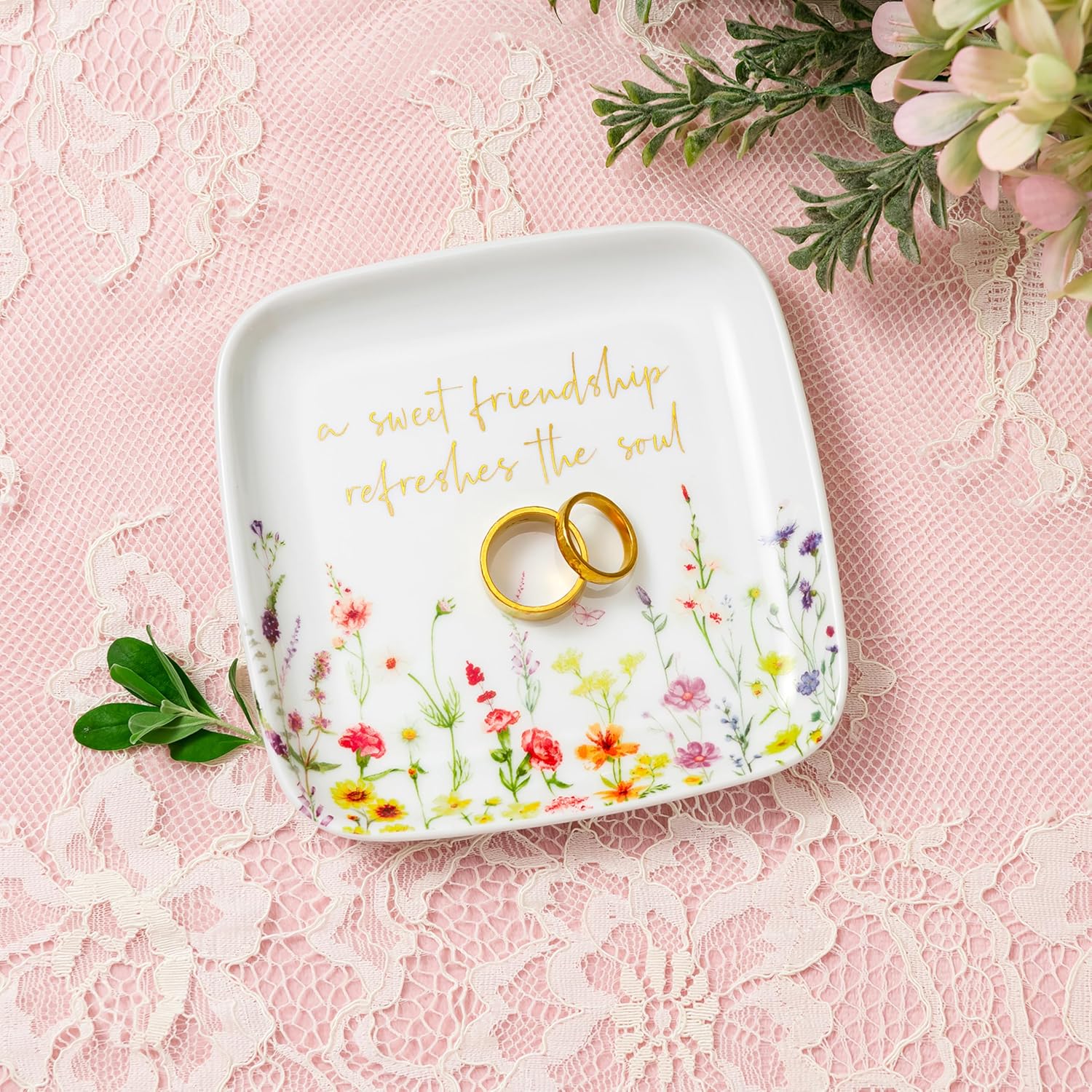 Jewelry Ring Dish for Women Christian Gifts Trinket Tray Inspirational Friendship Gifts for Friend Birthday Jewelry Tray for Her Sisters Besties Verse: Sweet Friendship –Proverbs 27:9