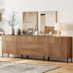 WAMPAT Fluted TV Stand for TVs up to 100", 3 in 1 Modern Entertainment Center with Storage Cabinets and 5 Drawers & 4 Doors,Wood Media TV Console Table with Storage for Living Room, Light Walnut