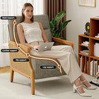 WENTMENT Modern Accent Chair, Armchair with Natural Rattan Armrest, Upholstered Living Room Chair Comfy Single Sofa Chair for Hosting Room/Bedroom, Grey