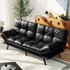 71" Convertible Futon Sofa Bed,Bright Black Faux Leather Futon Couch,Memory Foam Reclining Sleeper Sofa Bed,Modern Folding Small Loveseat Couches for Living Room,Office,Apartment
