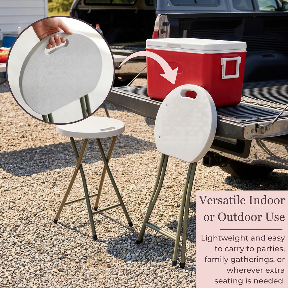 Lavish Home Portable Folding Stools with Backless Seat Set of 4, White, 18”