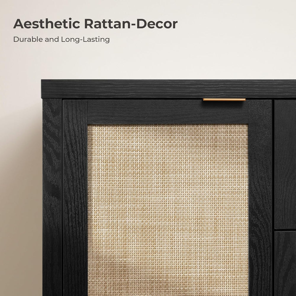 SICOTAS Rattan Large Sideboard Buffet Cabinet with Storage - Farmhouse Boho C...