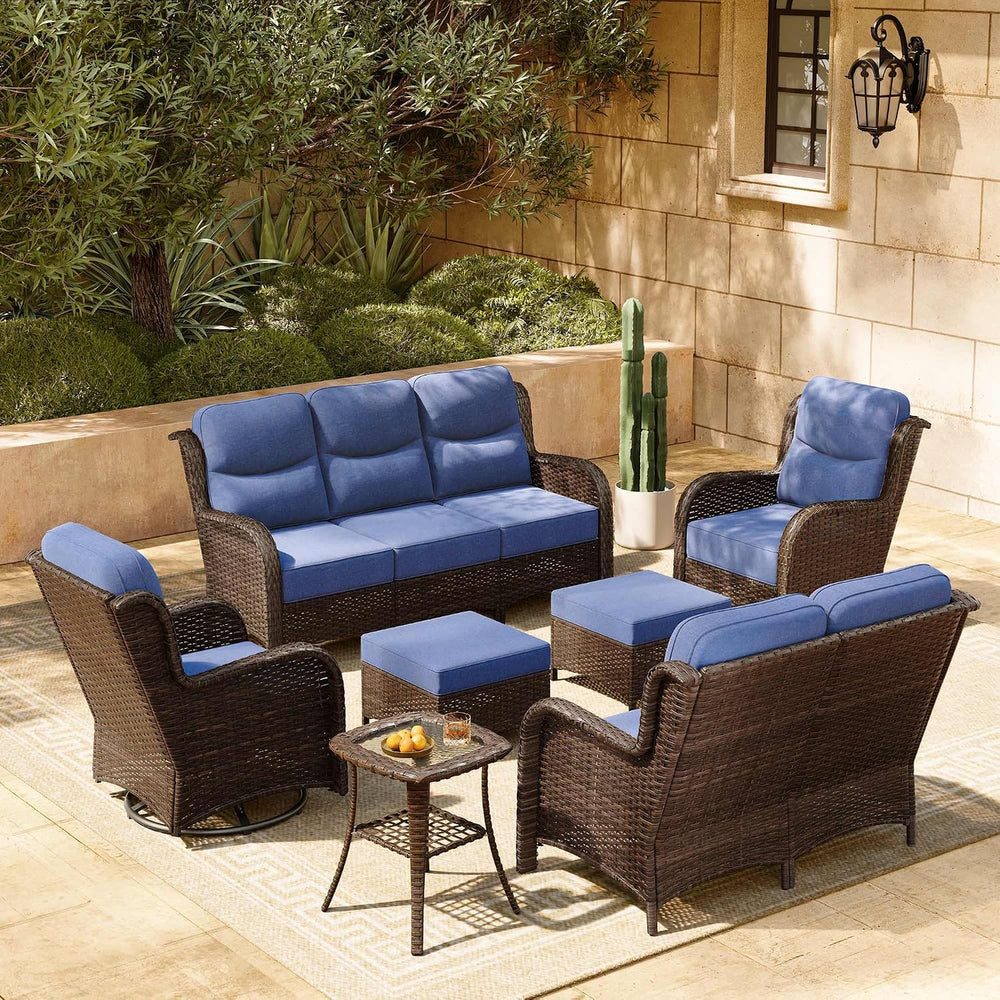 HILLGA 7-Piece Luxury Patio Furniture Set with 6" Thick Cushions, Weathe...