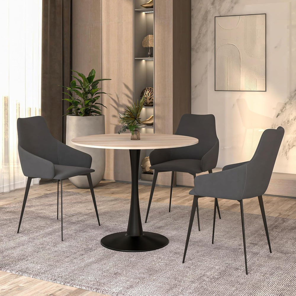 LeisureMod 35" Round Dining Table with Sintered Stone Top – Modern Black...