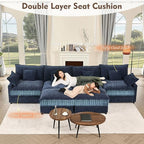 142.5" U Shaped Couch, Modular Sectional Sofa, 3-Seater Comfy Cloud Couch, Set of Modular Pieces with Movable Ottoman, Deep Seat Couches for Living Room, Chenille, Navy