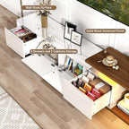 Extendable TV Stand with LED Light, Modern Entertainment Center for up to 120 Inch TV, Wood TV Media Console with 2 Drawers & 2 Cabinets for Living Room Bedroom, 75"-110", High Gloss White & Walnut