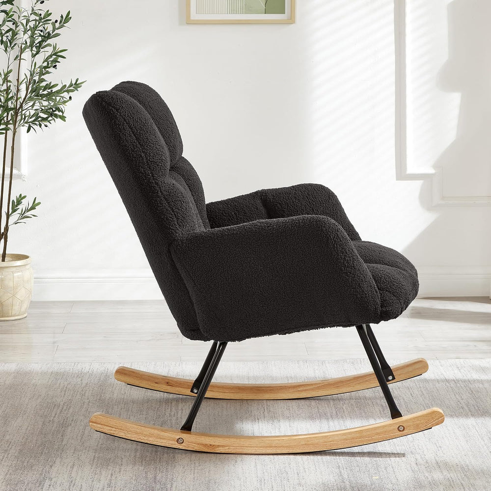 Teddy Fabric Glider Chair, 300 lbs Capacity Upholstered Rocking Chair with Me...