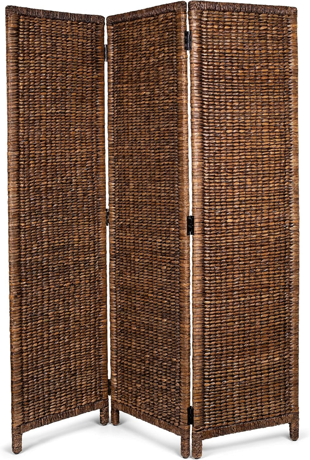 BIRDROCK HOME 3 Panel Seagrass Room Divider, Brown Wash, 57.5” x 70.1”