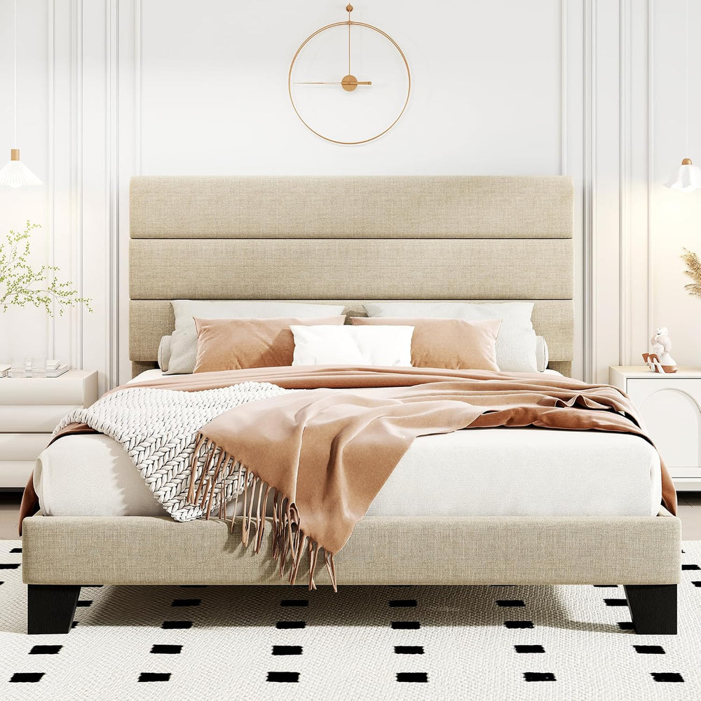 HOOMIC Queen Size Bed Frame with Headboard, Fabric Upholstered Platform Bed w...