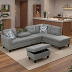 Sectional Couches for Living Room with Movable Chaise & Storage Ottoman - 97.5" Linen L Shaped Couches for Living Room Apartment, Home Modular Sectional Sofas with Cup Holder, Grey