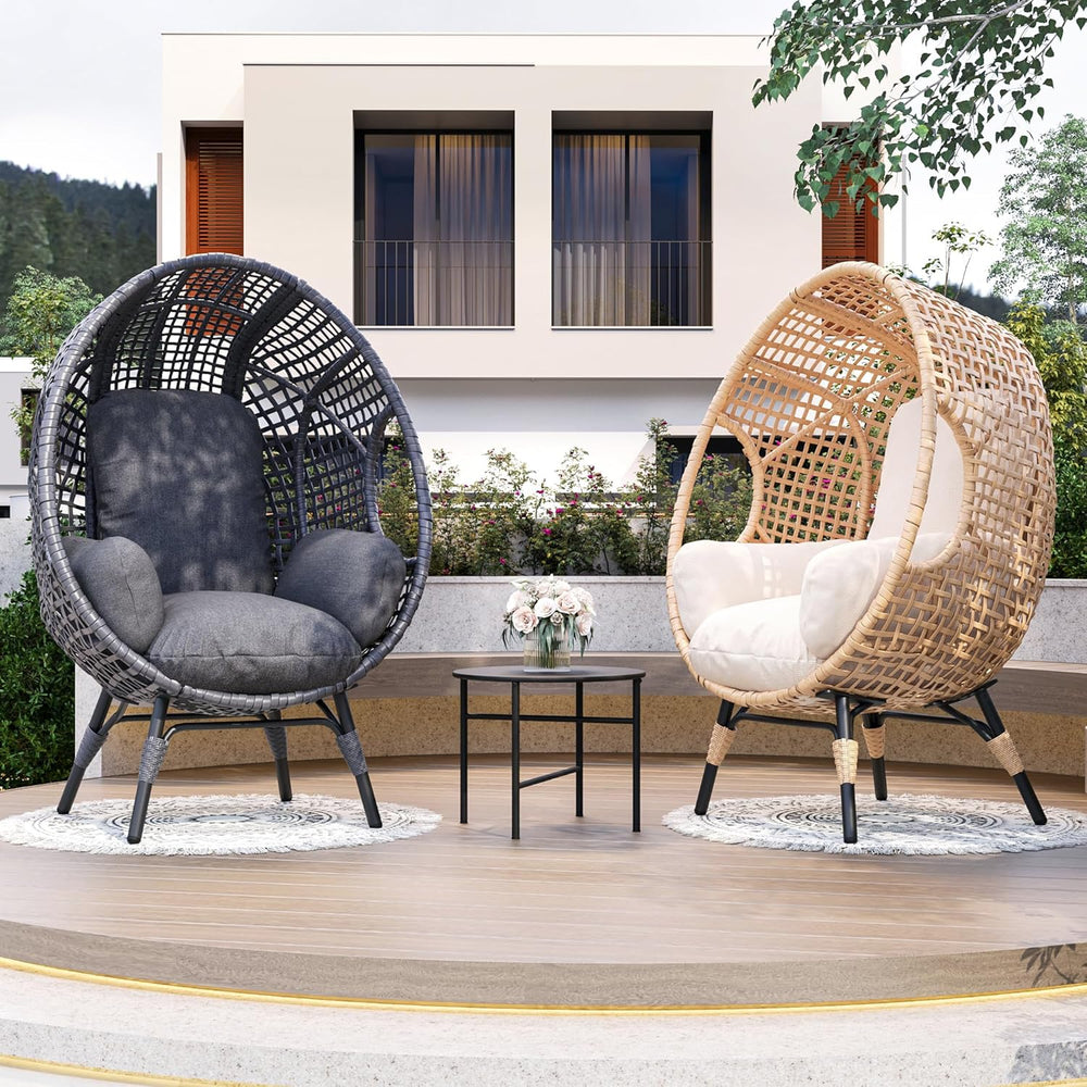Oversized Wicker Egg Chair Outdoor Indoor Rattan Patio Egg Lounge Chairs with...