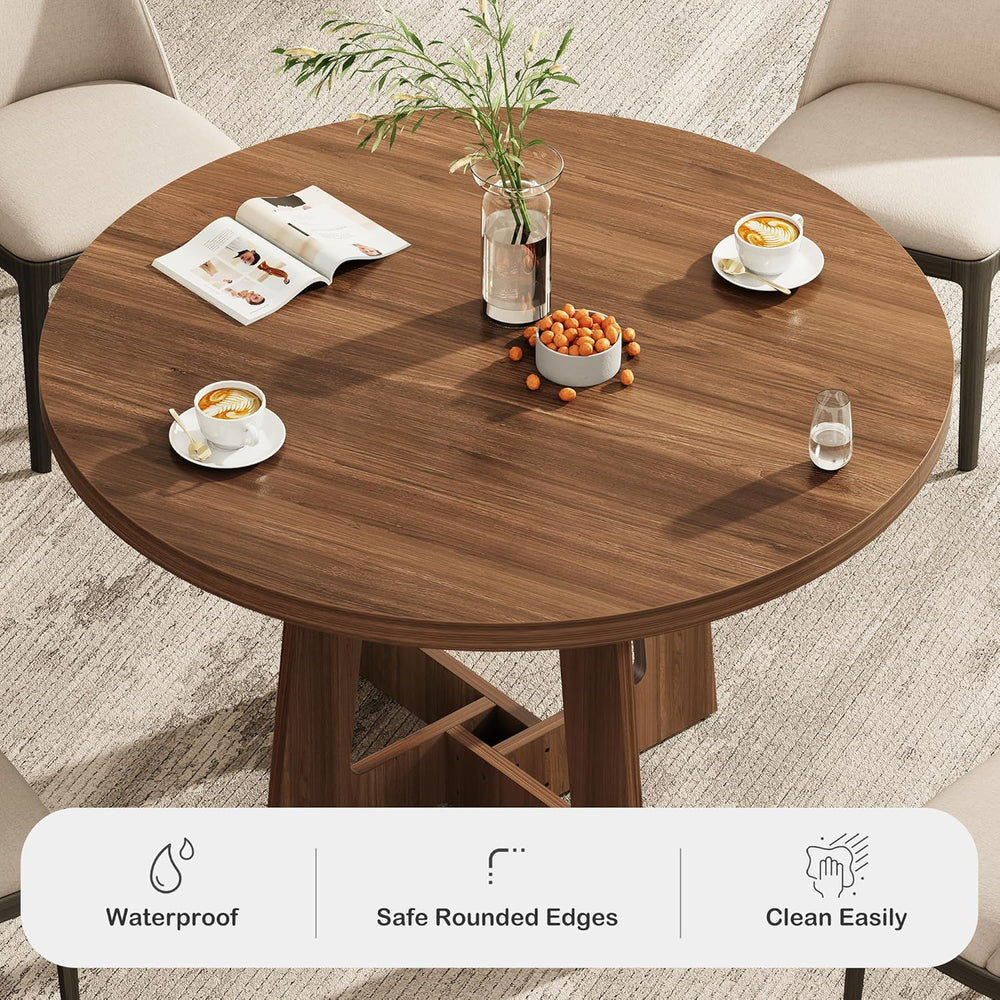 Round Dining Table for 4, Wooden Dining Room Table, Circle Kitchen Table for ...
