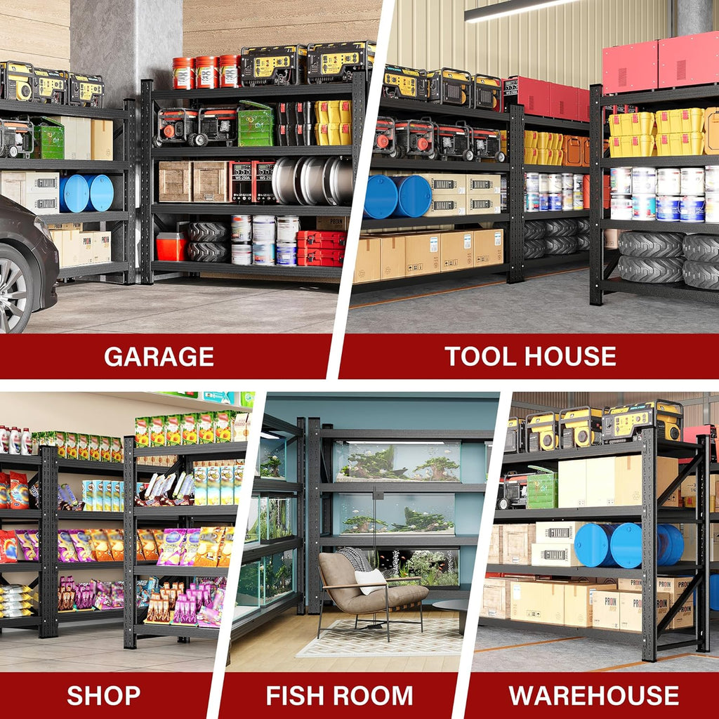 71.3" Wide Heavy Duty Garage Shelving Units,5000LBS Deep Storage Shelves,Black Metal Garage Shelves,Steel Shelf,Large Storage Rack,Industrial Shelving for Shop,Warehouse,Basement,71.3"W x 24"D x 70"H