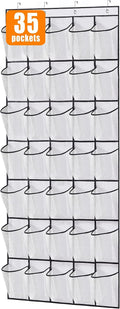 MISSLO 35 Large Pockets Over The Door Shoe Organizer Sturdy Oxford Fabric Hanging Shoe Rack for Door Mesh Closet Shoe Holder Hanger, White