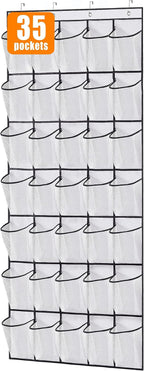 MISSLO 35 Large Pockets Over The Door Shoe Organizer Sturdy Oxford Fabric Hanging Shoe Rack for Door Mesh Closet Shoe Holder Hanger, White