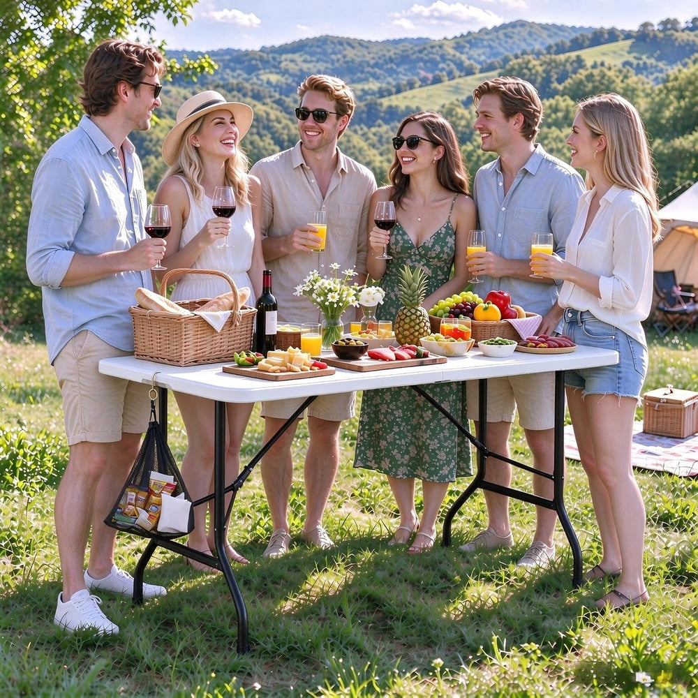 VECELO 6Ft Folding Picnic Table, Indoor Outdoor Plastic Portable Foldable Des...